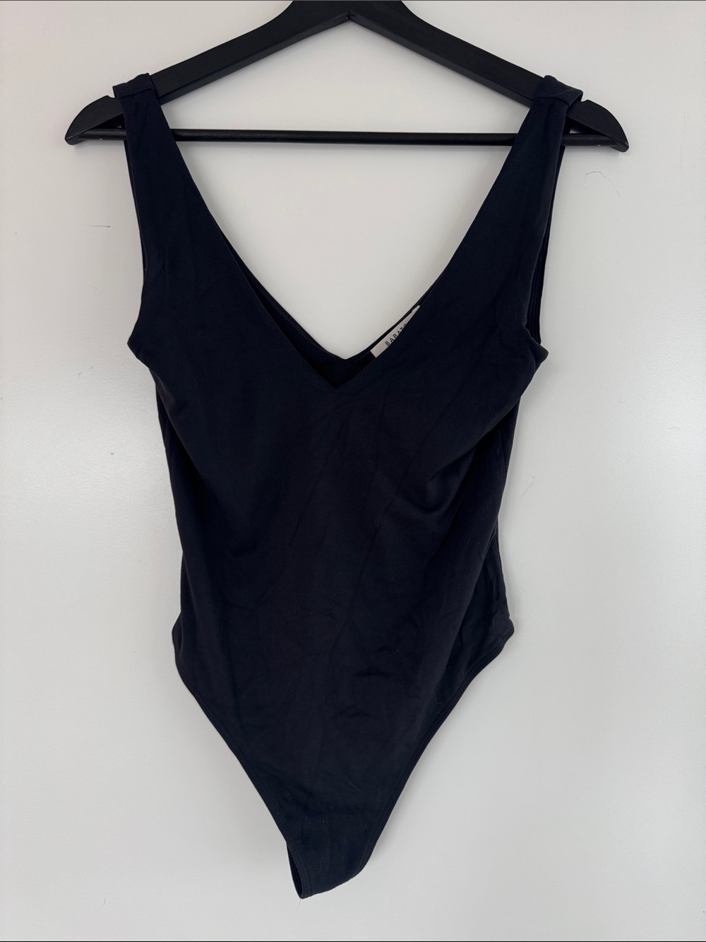 Babaton Black V-Neck Bodysuit with Wide Straps